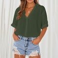 thumbnail image 2 of Olyvenn Plus Size Short Sleeve Button Down Shirts for Women Collared Cotton Linen Summer Tops Casual Blouses Army Green XXL, 2 of 7