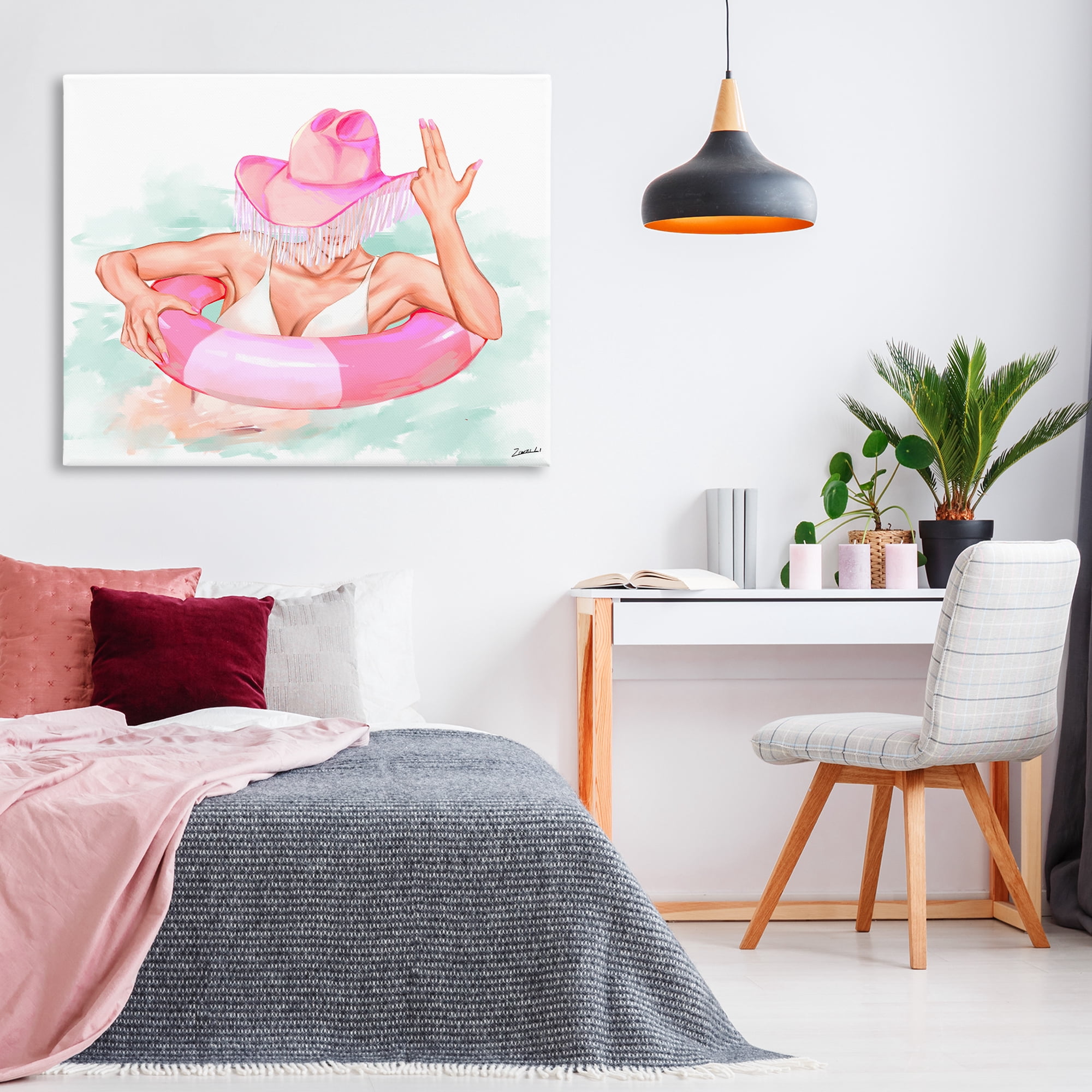 Stupell Industries Woman in Pool Float People Painting Wrapped Canvas Art Print Wall Art, 48 x 36