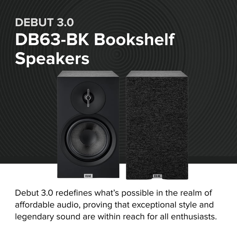 ELAC Debut 3.0 DB63-BK Bookshelf Speakers, Black Ash (Pair) - 1