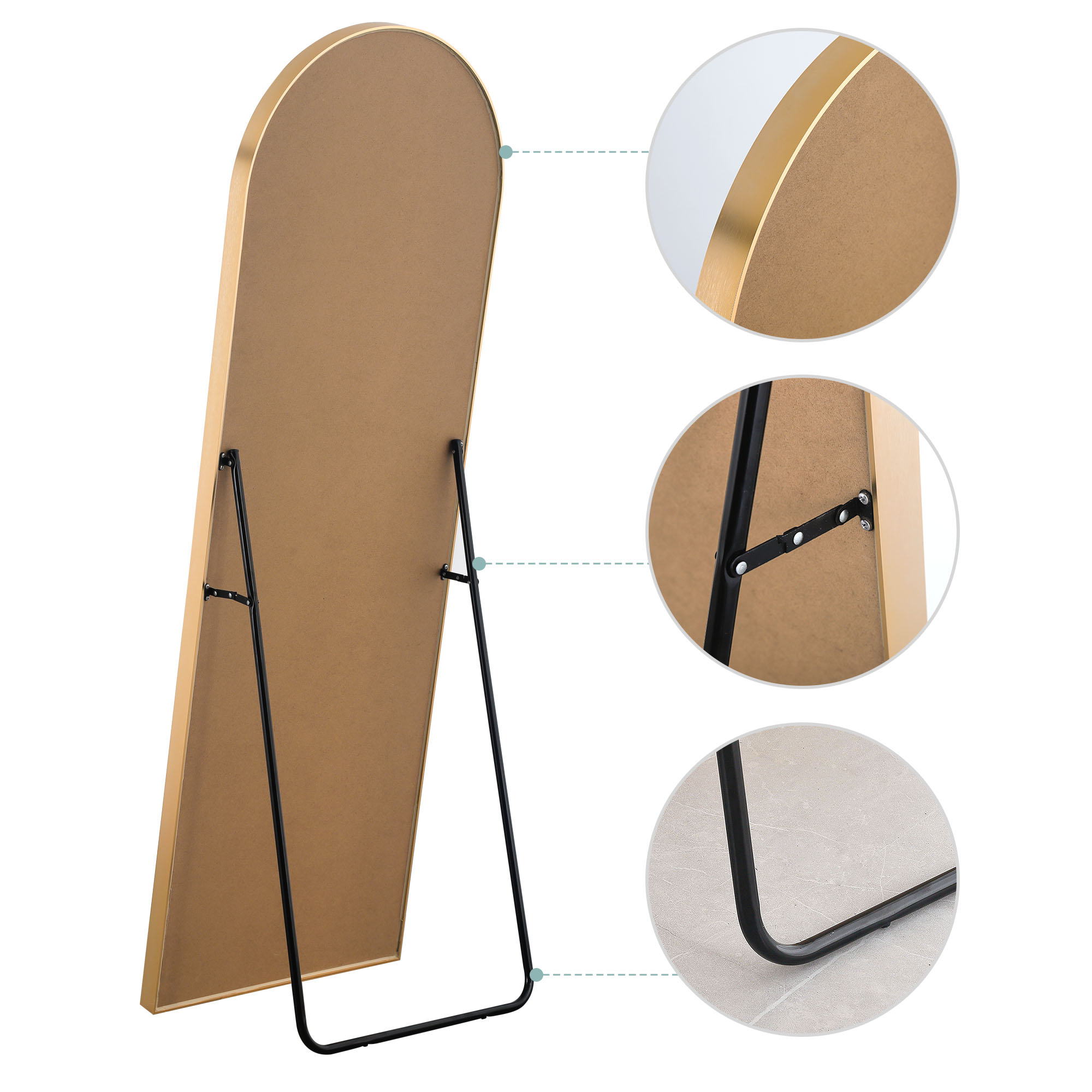 Aluminum Alloy Full-length Mirror Arch Decorative Mirror 71"x32",Gold with Bracket