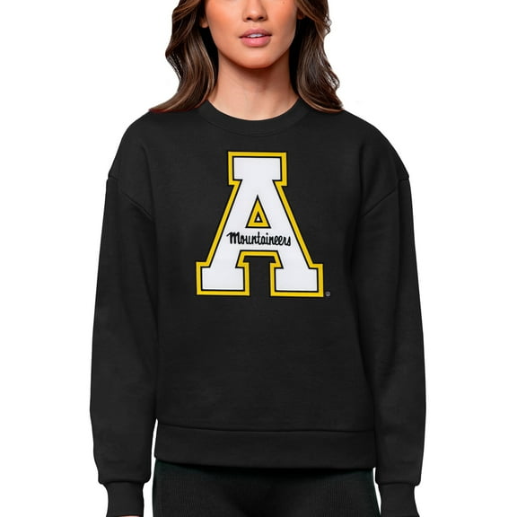 Women's Antigua Black Appalachian State Mountaineers Victory Crewneck Pullover Sweatshirt