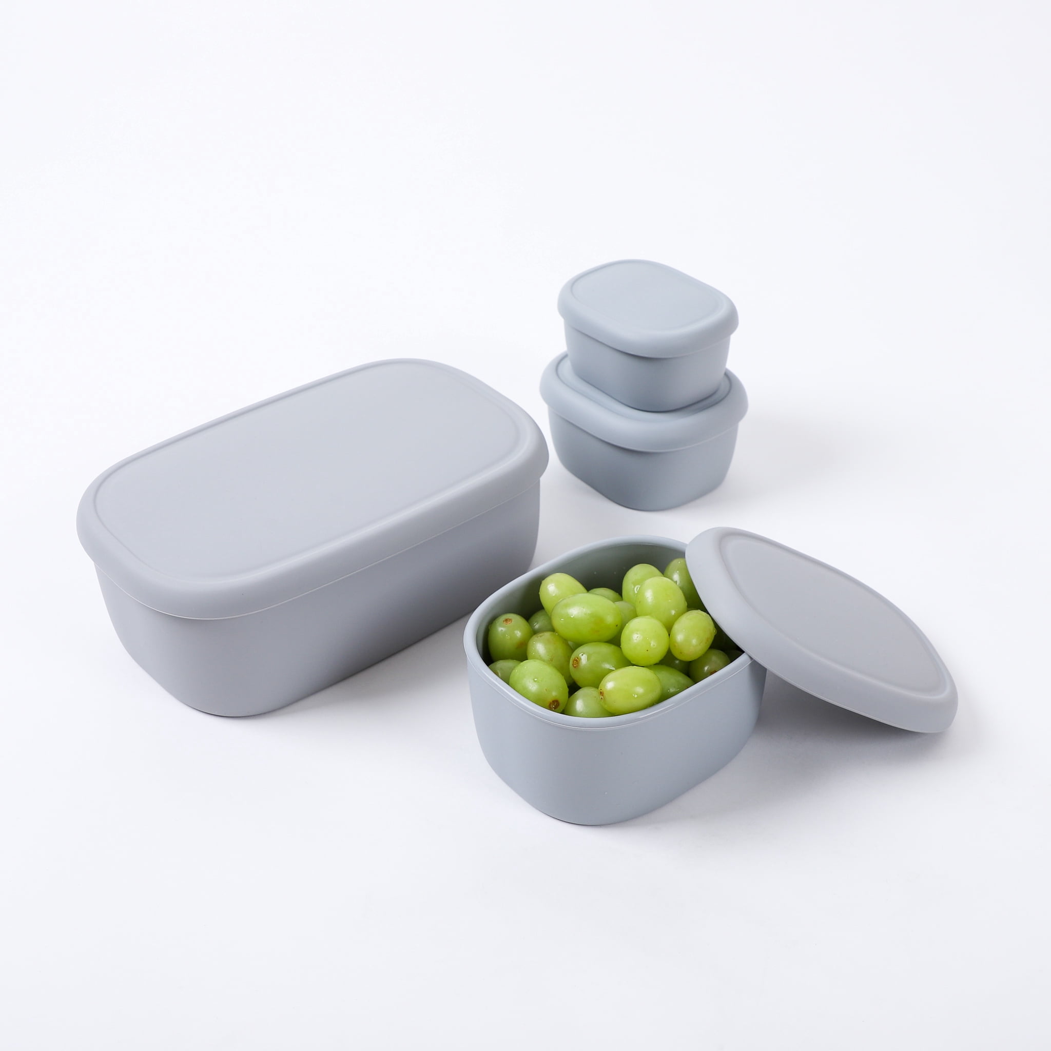 BLUE GINKGO Nesting Silicone Containers, Airtight Food Storage | Set of 3 Gray (6.7oz, 10oz, 20oz) Gray