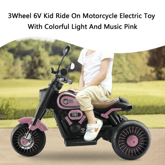 3Wheel 6V Kid Ride On Motorcycle Electric Toy With Colorful Light And Music Pink