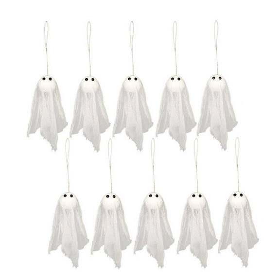 Pack of 10 Small Hanging Ghost with White Creep Cloth and Black Eyes for Halloween Party Decoration Home/Yards/Garden/Pub/Classroom/Showcase/Living Room Holiday Party Decor