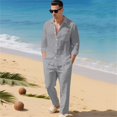 thumbnail image 2 of Mens 2 Piece Linen Outfits Long Sleeve Button Down Shirts And Loose Pant Set Summer Beach Outfits with Pockets Summer Beach Yoga Matching Outfits Grey 4Xl, 2 of 5