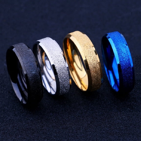 Couple Rings Titanium Steel Band with Frosted Finish Fashion Ring 6mm Width Unisex Ring Gold Silver Black and Blue Ring