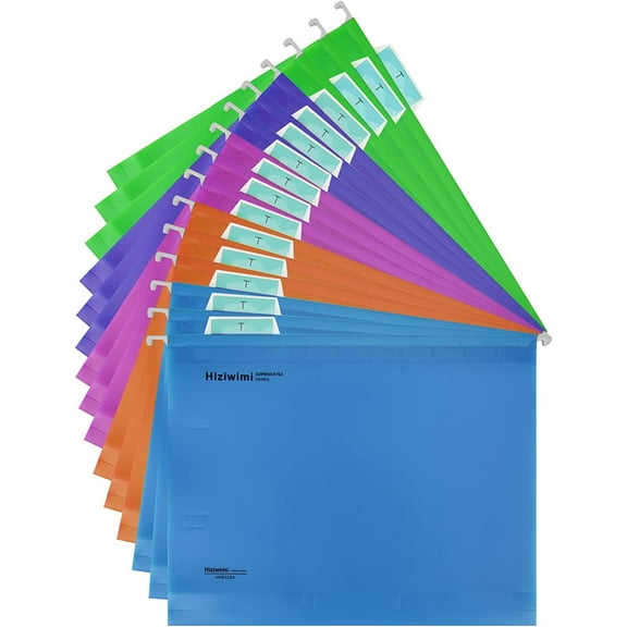 15PC PVC Hanging File Folders Letter Size Filing Cabinet Suspension Files with Tabs and Inserts Hanging File Folders