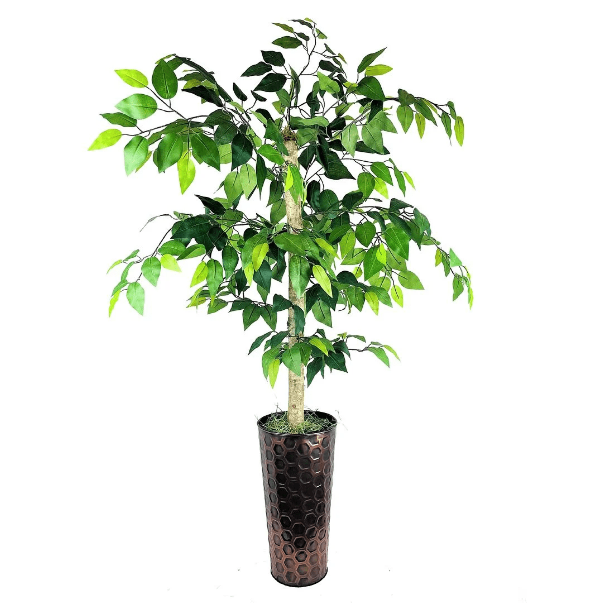 Artificial Tree, 5ft Artificial Ficus Tree in a Patterned Copper Pot by LCG Florals, Faux Designer Fake Indoor Tree for Living Room, Office, and Home Décor
