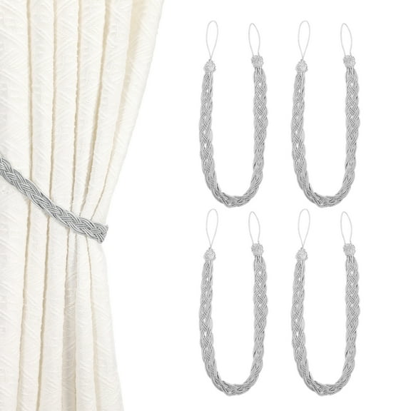 Uxcell 4 Pcs Curtain Tiebacks, 56cm/22 Braided Drapery Holdback Holder Curtain Ties Holdbacks Elegant Window Rope Tie Back, Silver