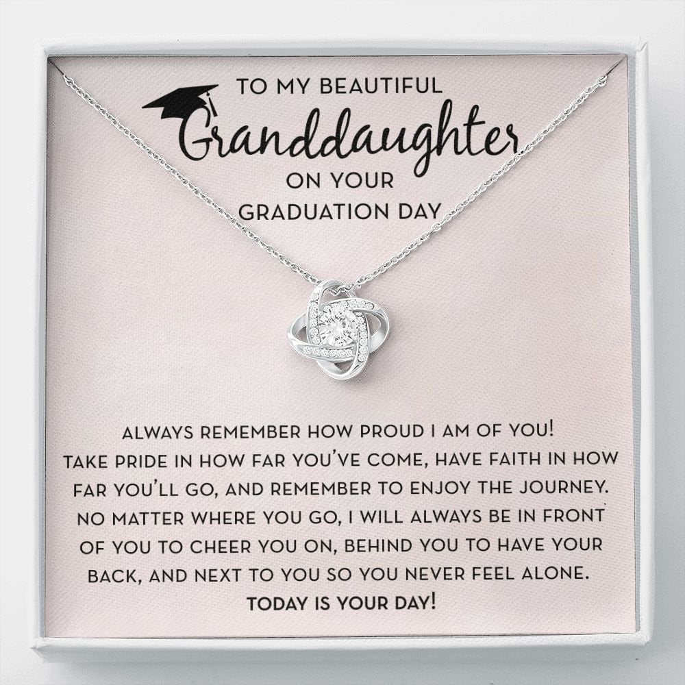 Granddaughter Graduation Necklace Gift, White Love Knot Necklace