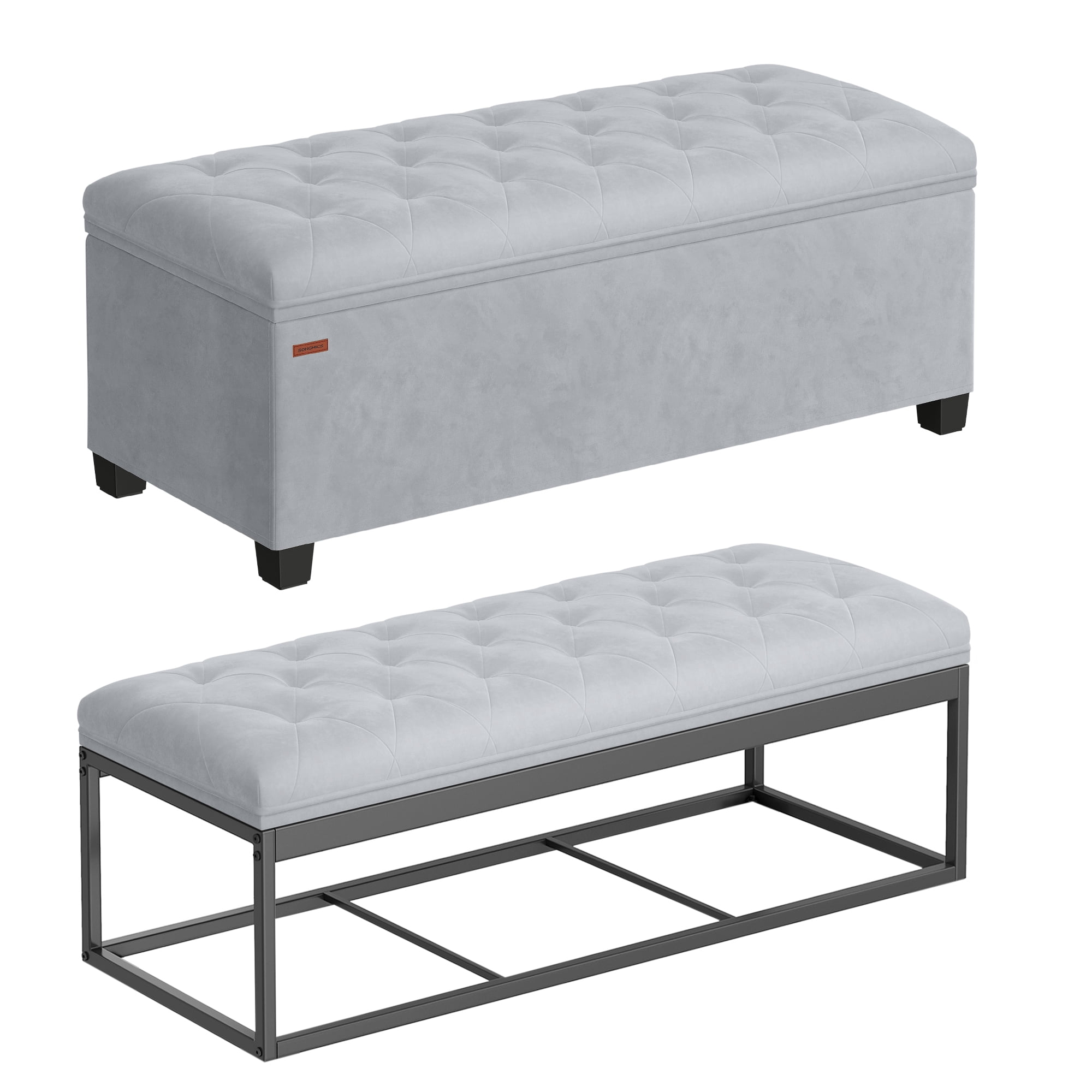 SONGMICS 43" Storage Ottoman Bench Foot Rest with Legs End of Bed Bench Storage Chest Load up to 660 lb for Living Room Bedroom Dove Gray