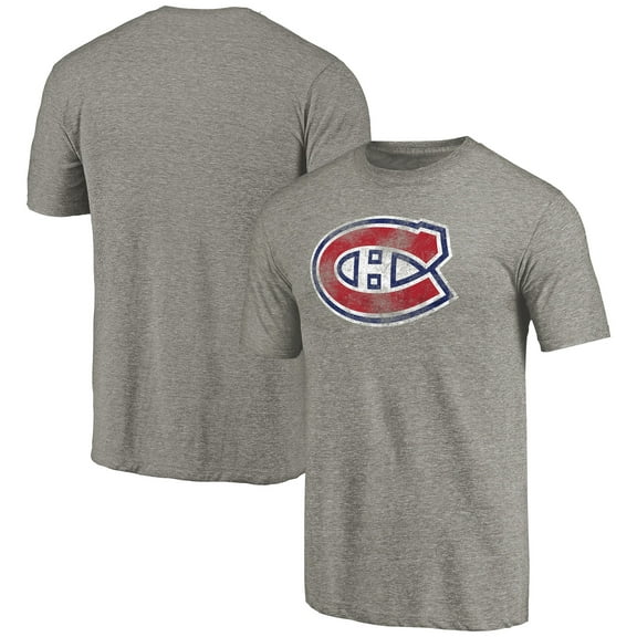 Men's Ash Montreal Canadiens Distressed Team Logo Tri-Blend T-Shirt