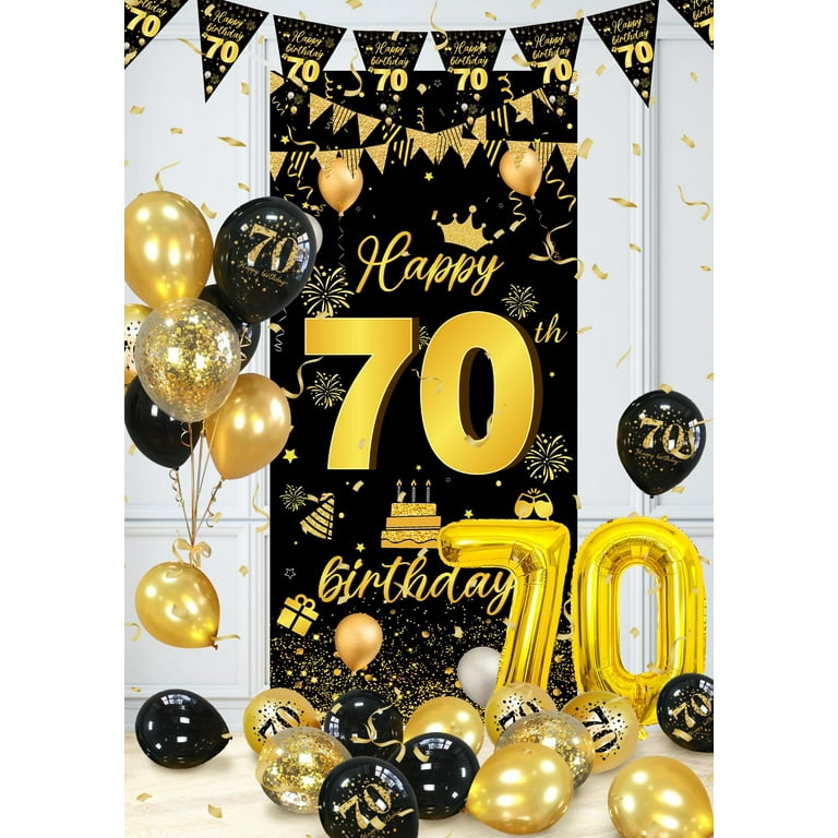 YANSION Happy 70th Birthday Decorations, Black and Gold Birthday Balloons 70th Birthday Banner Sign, 70th Birthday Party Decorations Supplies, 70 Year Old Party Supplies Favors Décor for Women Men - Walmart.com for Free Printable 70th Birthday Decorations