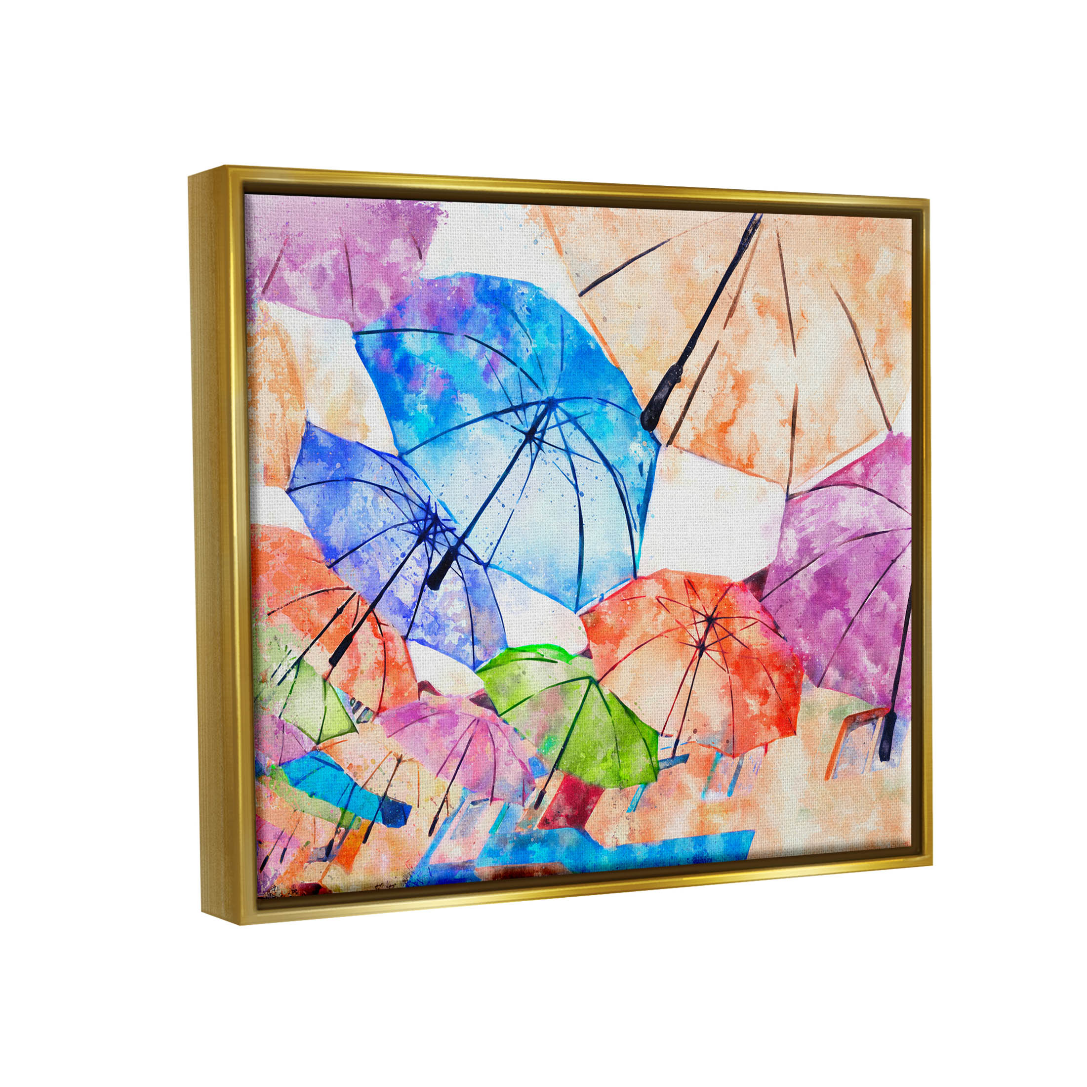 Stupell Industries Modern Bold Umbrellas Arrangement Graphic Art Metallic Gold Floating Framed Canvas Print Wall Art, Design by Ziwei Li