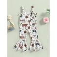 thumbnail image 5 of Kids Baby Girl Suspender Jumpsuit Casual Summer Bull Head Floral Print Rompers Flared Pants for Toddler, 5 of 10