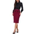 thumbnail image 2 of INSPIRE CHIC Tweed Pencil Skirt for Women High Waisted Midi Skirts Knee Length Button Decor Bodycon Office Work Skirts with Belt S Solid Red, 2 of 5