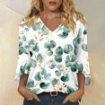 thumbnail image 2 of Delconic Women’s Casual Floral Print V Neck Three Quarter Sleeve Loose Fit Blouse Top for Everyday Wear and Comfortable Style Light Green L, 2 of 7