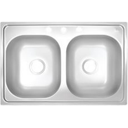 Proplus 3 Hole Double Bowl Kitchen Sink For Mobile Homes 20 Gauge Stainless Steel 33 X 19 X 8 In