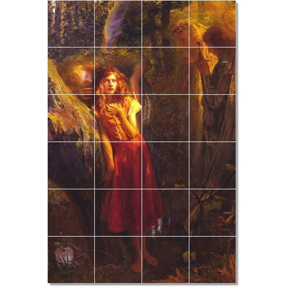 Ceramic Tile Mural-Gaston Bussiere Mythology Tile Mural Contemporary Home Remodeling. 32" w x 48" h using (24) 8 x 8 ceramic tiles