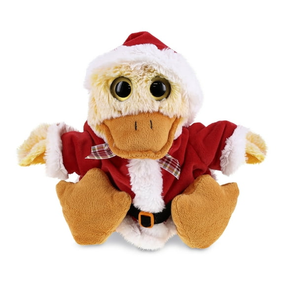 DolliBu Santa Sitting Duck Stuffed Animal Plush Toy - Super Soft Farm Animal Dress Up with Red Santa Claus Outfit, Cute Wildlife Gift, Holiday Christmas Gift - 9 Inches