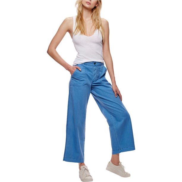 Free People - Pantalones de pierna ancha informales de algodón para mujer, azul, 4