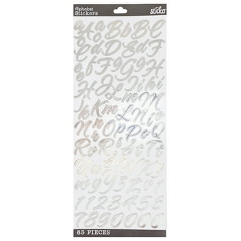 Sticko Large Solid Silver Script Alphabet Paper Stickers, 83 Pieces