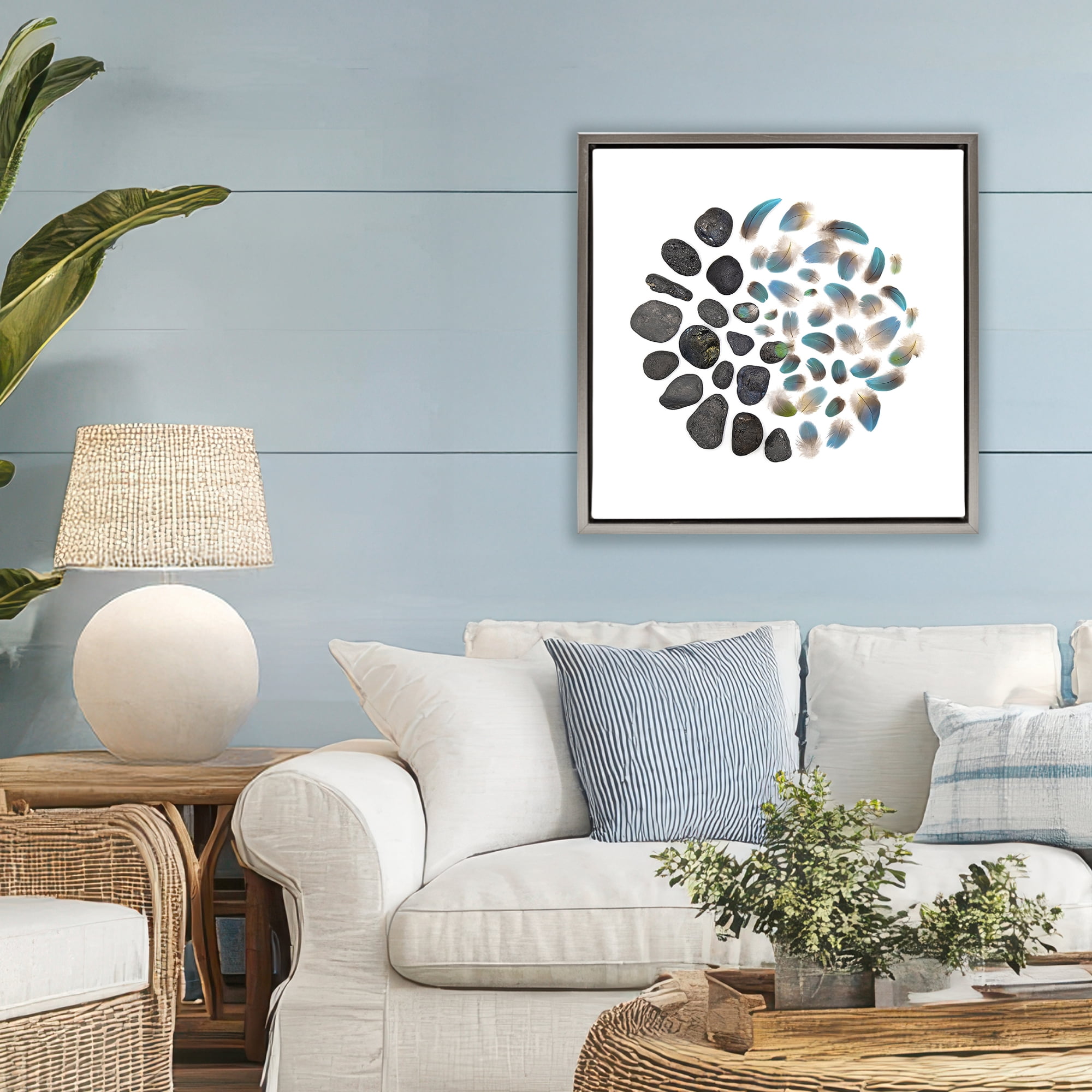 Stupell Industries Feathers & Rocks Collection Gray Framed Floater Canvas Wall Art, design by Beth Adoette