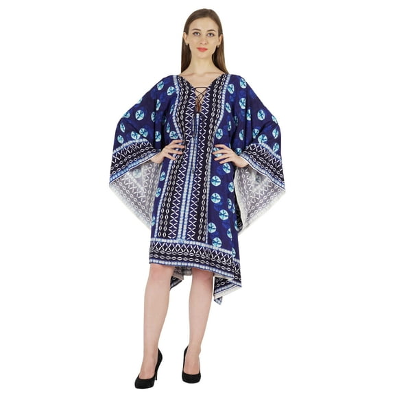 Moomaya Printed Short Turkish Kaftan For Women's Sexy Kaftan Evening Gown Beachwear Dress