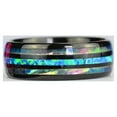 thumbnail image 4 of Natural Abalone Shell Blue Opal Men's Black Tungsten Ring, Size 8, 4 of 4