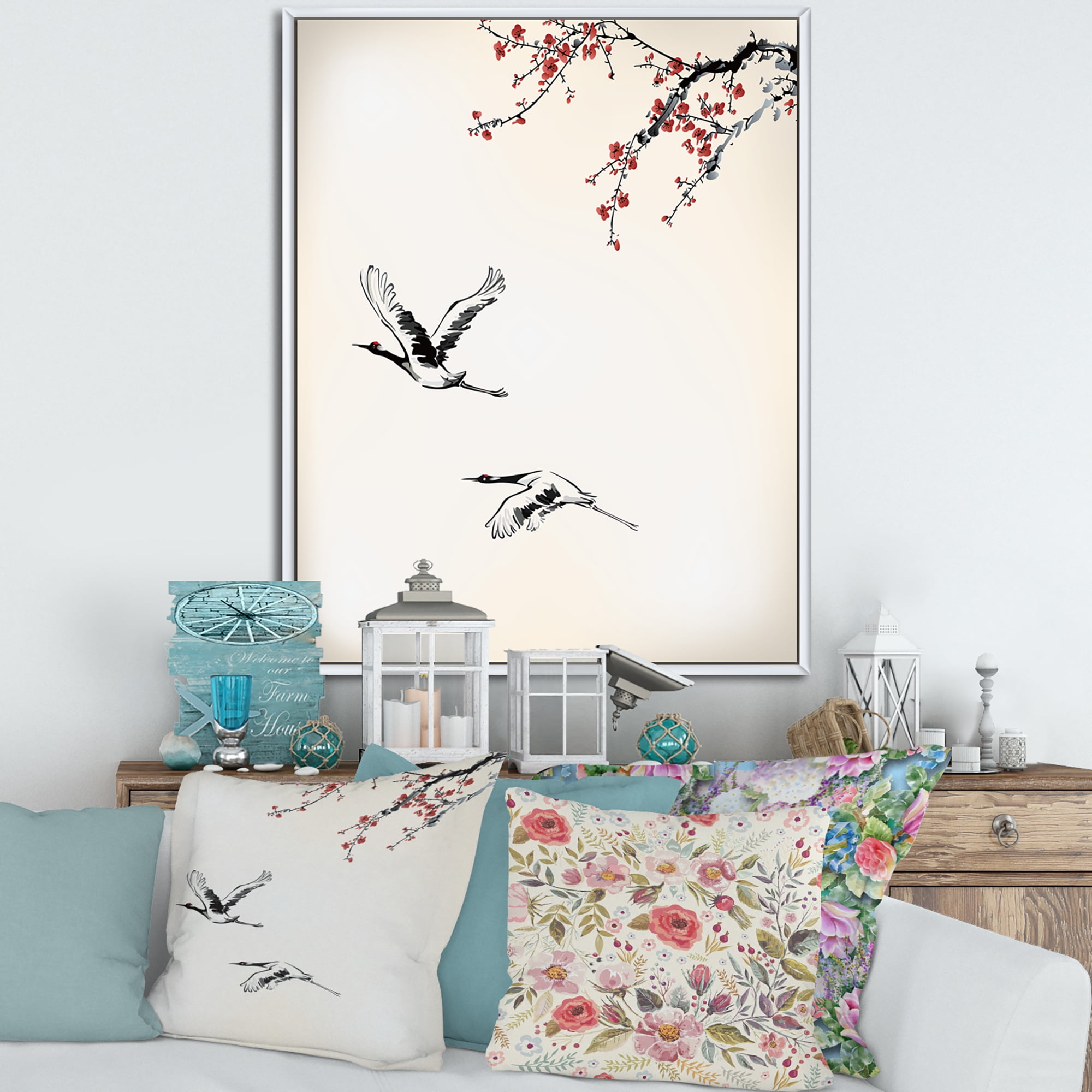 Designart 'Flying Two Sweet Winter Birds' Traditional Framed Canvas Wall Art Print