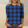 thumbnail image 2 of FAIWAD Tunique à Carreaux pour Femmes Manches 3/4 Col Rond Chandail Tendance Grande Taille Tops à Blocs de Couleur, 2 of 5