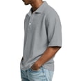 thumbnail image 3 of GrmtClth Waffle Knit Polo Shirt for Men Lightweight Short Sleeve Top Basic Collared T-Shirts Loose Fit Clothing Solid Gray L, 3 of 6