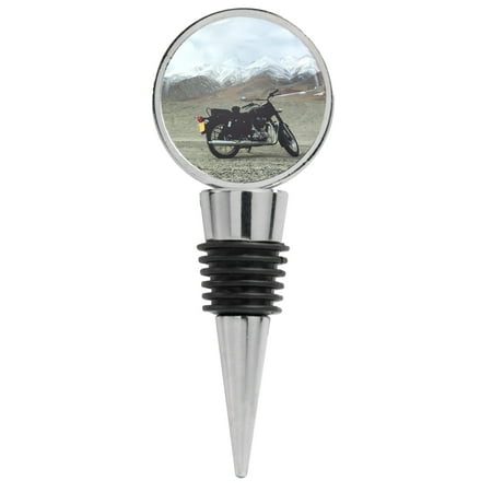 

Photograph of a Motorcycle in front of a Mountain Range Wine Stopper