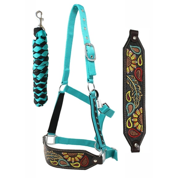 Challenger Horse Noseband Tack Bronc Leather HALTER Tiedown Lead Rope 280HR09