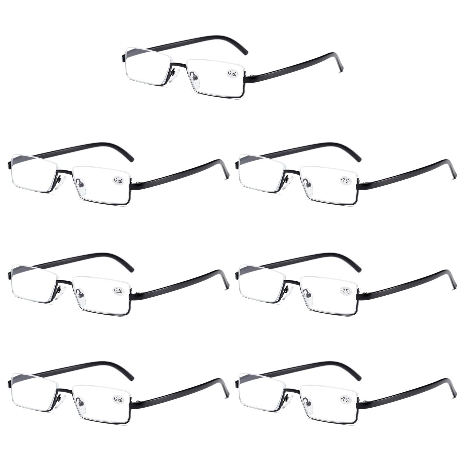 7PK Men Half Metal Frame Reading Glasses Blue Light Readers for Small