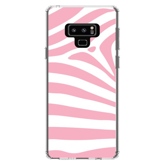 DistinctInk Clear Shockproof Hybrid Case for Samsung Galaxy Note 9 - TPU Bumper, Acrylic Back, Tempered Glass Screen Protector - Pink & White Zebra Skin Stripes