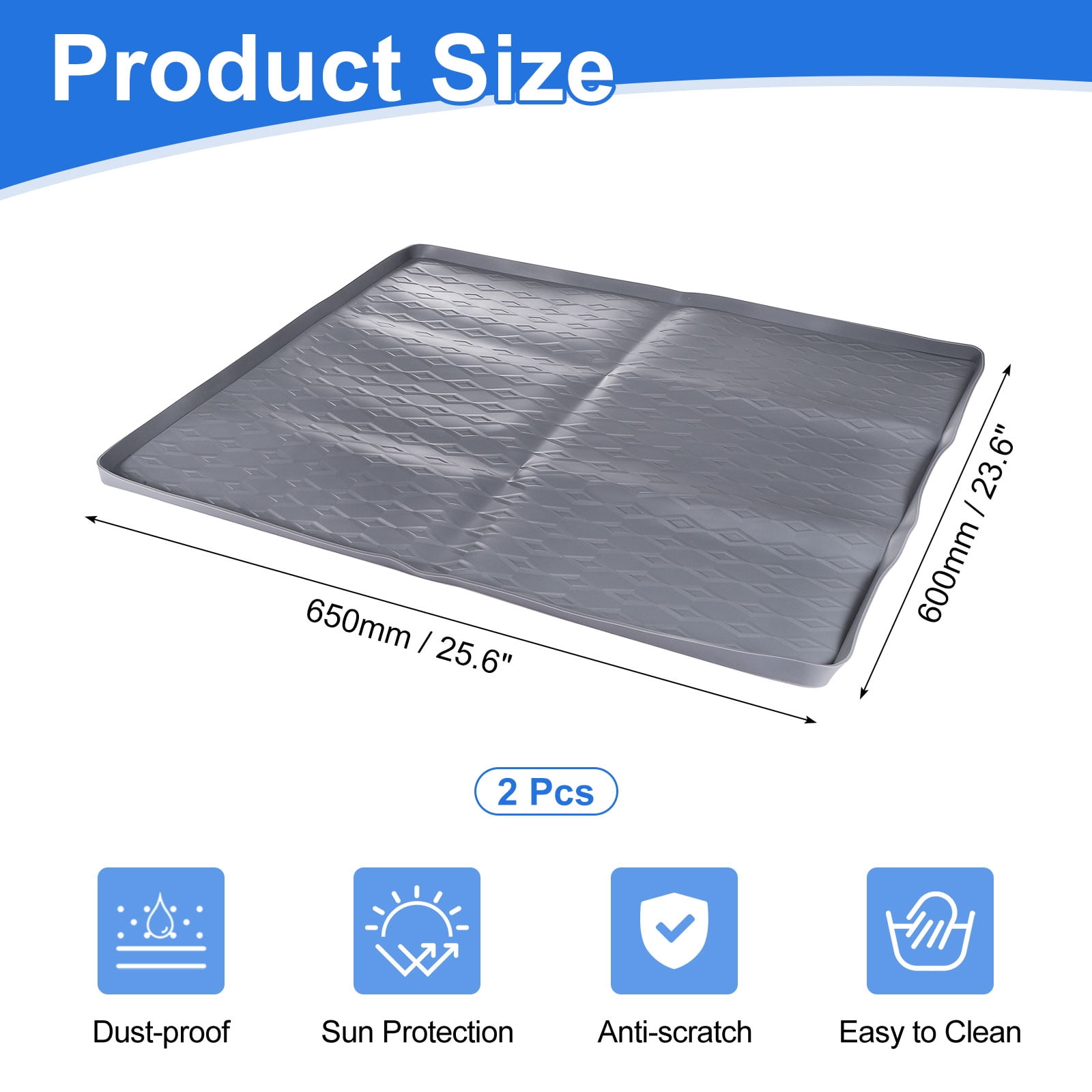 Uxcell 2Pcs Washer and Dryer Top Protector Mat (25.6" x 23.6") - Non-Slip Heat-Resistant Leak-Proof Washable, Silicone Washing Machine Top Cover Pad for Home/Kitchen/Laundry Room, Gray