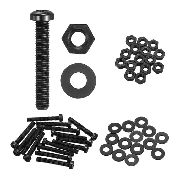 Uxcell 15 Set M6x40mm Nylon Plastic Cross Round Head Screw Phillips Bolts Hex Nuts Flat Washers Assortment Kit, Metric Full Thread Bolt Fasteners for DIY Machine Assembly, Black