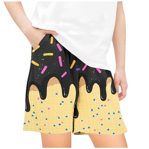 Angala Toddler Boys Shorts Ice Cream Print Elastic Waist Shorts Summer Cute Handsome Comfortable Outdoor Play Wear Kids Shorts Size 2-3 Years Black