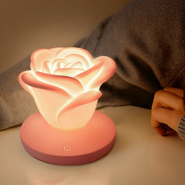 TIMIFIS Bedside Lamp Romantic LED Rose Shape Dimmable Touching Lamp Valentine Gift —Spring