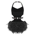 thumbnail image 2 of Haitryli Kids Girls Feather Tutu Skirt Leotard Rhinestone Latin Dance Unitard Jazz Modern Lyrical Dancewear Black 8, 2 of 5