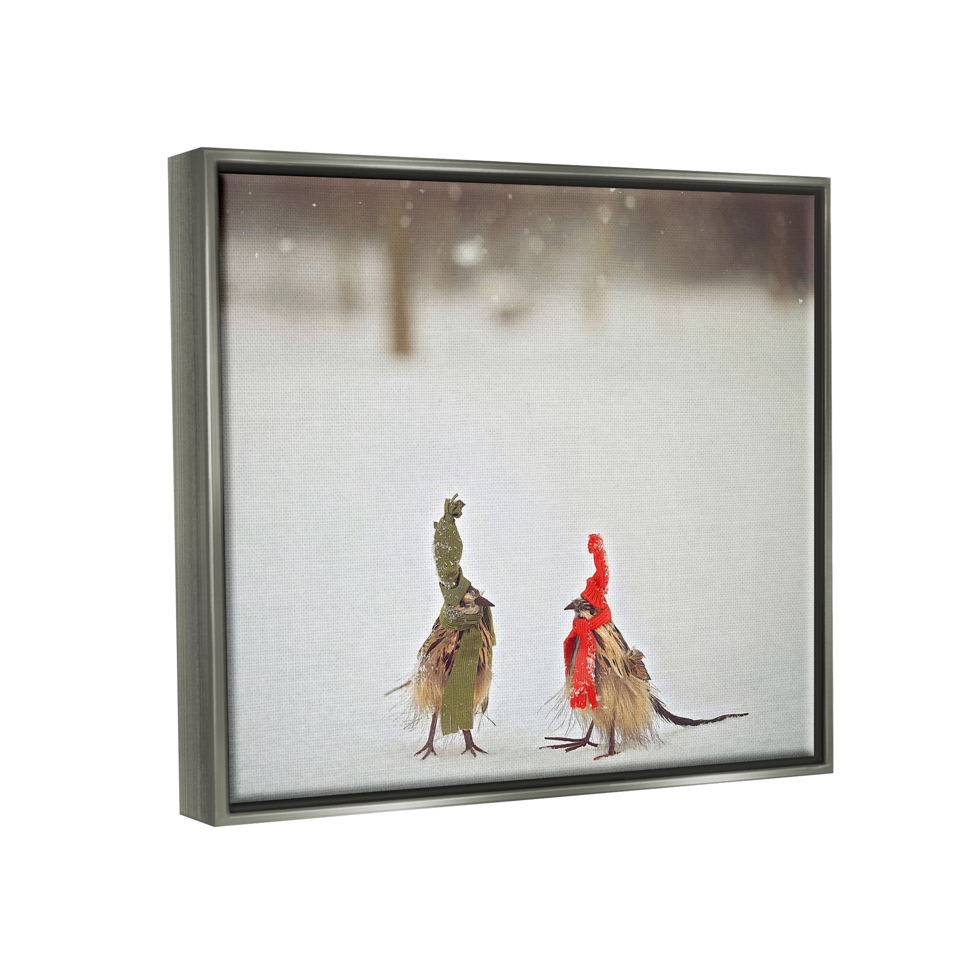 Stupell Industries Birds In Scarves Winter Snow Animals & Insects Photography Gray Floater Framed Art Print Wall Art