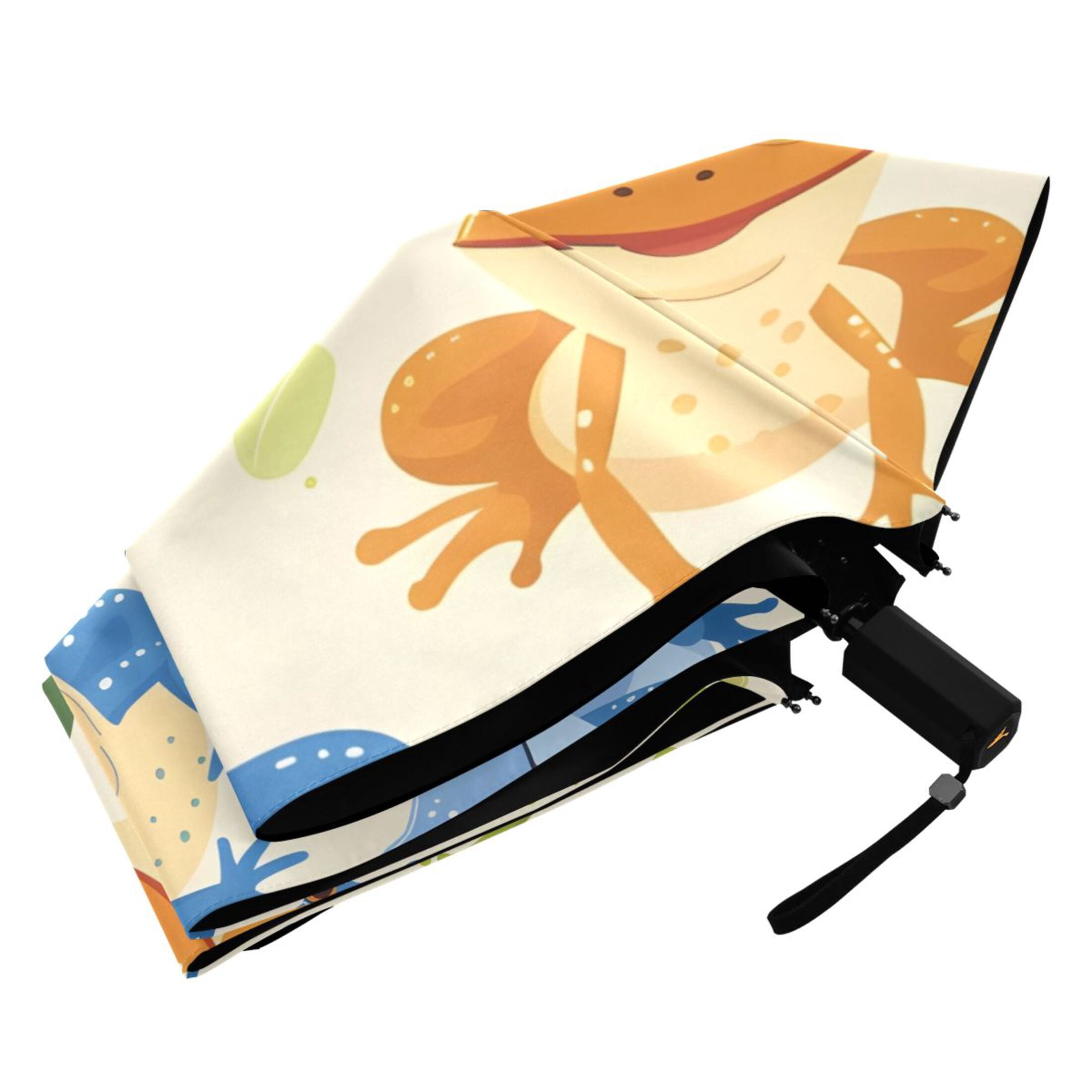 Cartoon Animals Frogs Compact Sun Umbrella Windproof Travel Umbrellas for Rain Strong Portable UV Protection