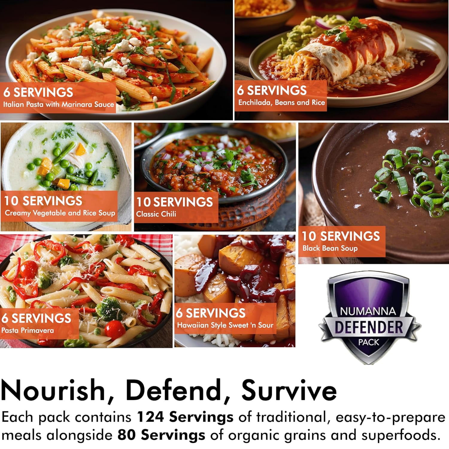 (3 Buckets Combo) NuManna Defender Nutritive Pack with 612 Servings, Emergency Survival Food Storage Kit, Separate Rations in A Bucket, 25+ Year Shelf Life, GMO-Free- (204 Serving / Bucket))