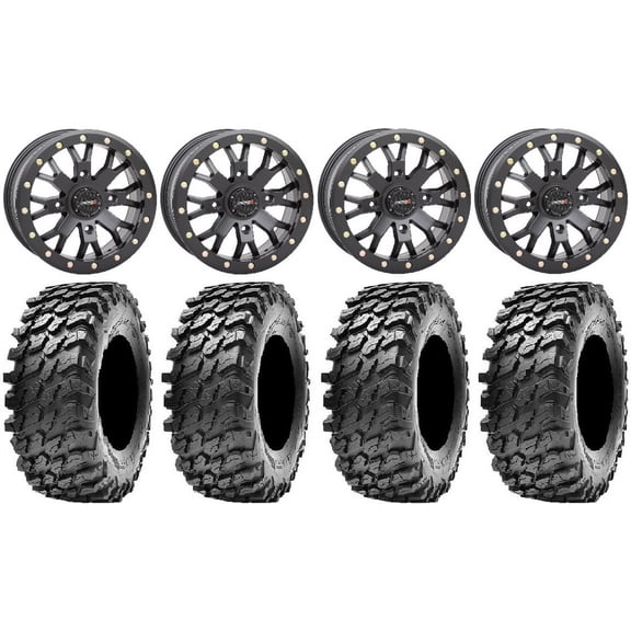 System 3 SB-4 Black (6 1) 14" Wheels 30" Rampage Tires Can-Am Maverick X3 / Honda Pioneer 1000 / Talon
