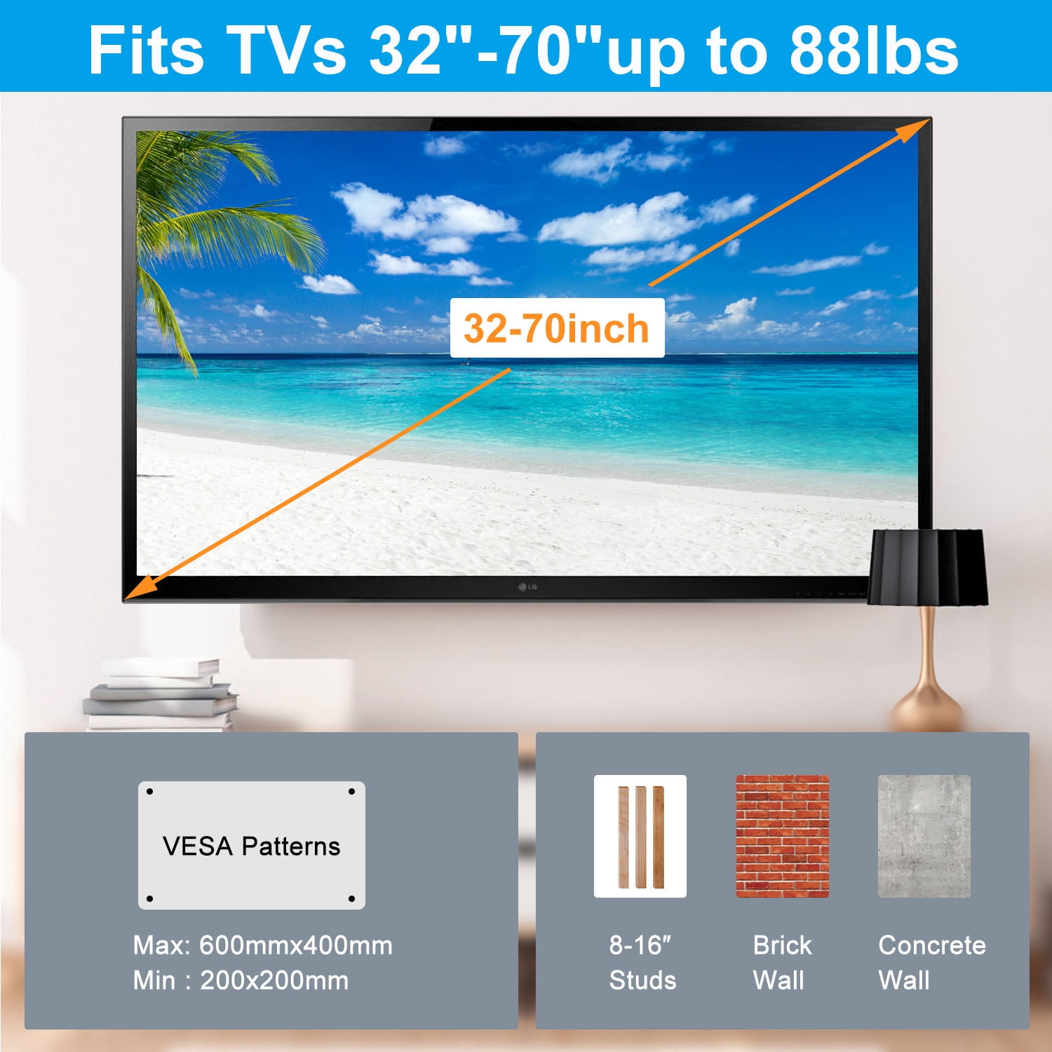 Musment TV-ZJ-AB-CX Stain Resistant Full Motion Wall Mount & Monitor with 8K HDMI Cable