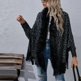 thumbnail image 6 of cllios Women Fashion Casual Knitted Leopard Print Faux Fur Collar Tassels Sweater Long Sleeve Cardigan Tops, 6 of 7