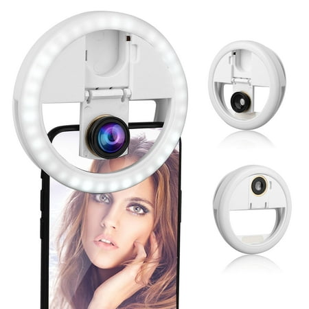 Selfie Light Ring, EEEKit Rechargeable Circle Clip On Cell Phone Camera LED Ring Light with 0.63× Wide Angle Lens for Samsung Galaxy S10/S10E/S9/S9+, iPhone XS Max/XR/XS and