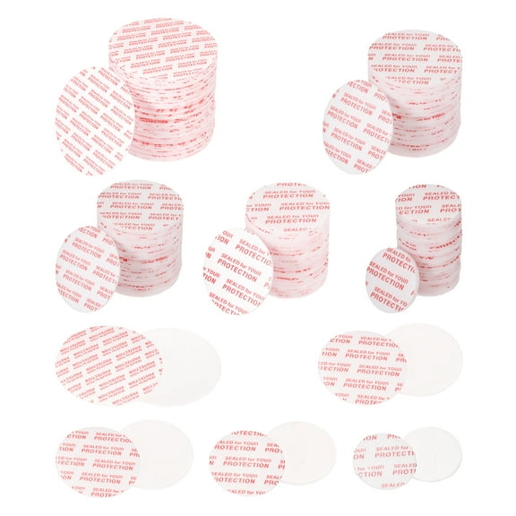 Uxcell 20/24/28/30/38mm Foam Lid Liner 250pcs Adhesive PS Pressure Sensitive Seals for Jar Red Text White