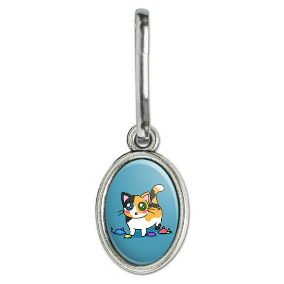 Calico Kitten with Cat Toys Antiqued Oval Charm Clothes Purse Suitcase Backpack Zipper Pull Aid